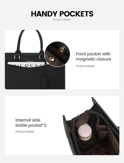 Laptoptasche 17 Zoll Schwarz Handtasche Damen Groß Shopper Leder Tote