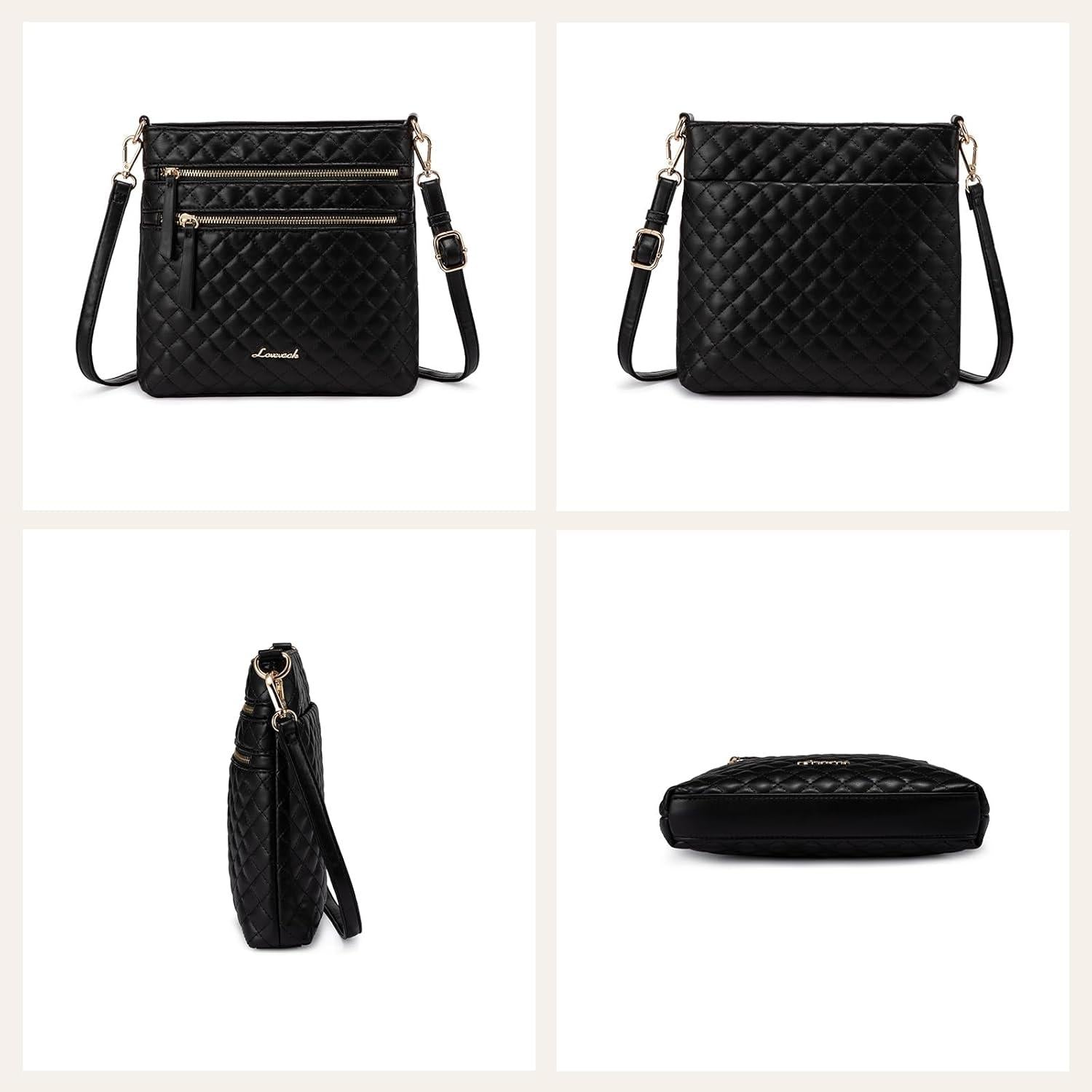 Damen Umhängetasche Mittelgroß Crossbody Bag Echtleder Schwarz