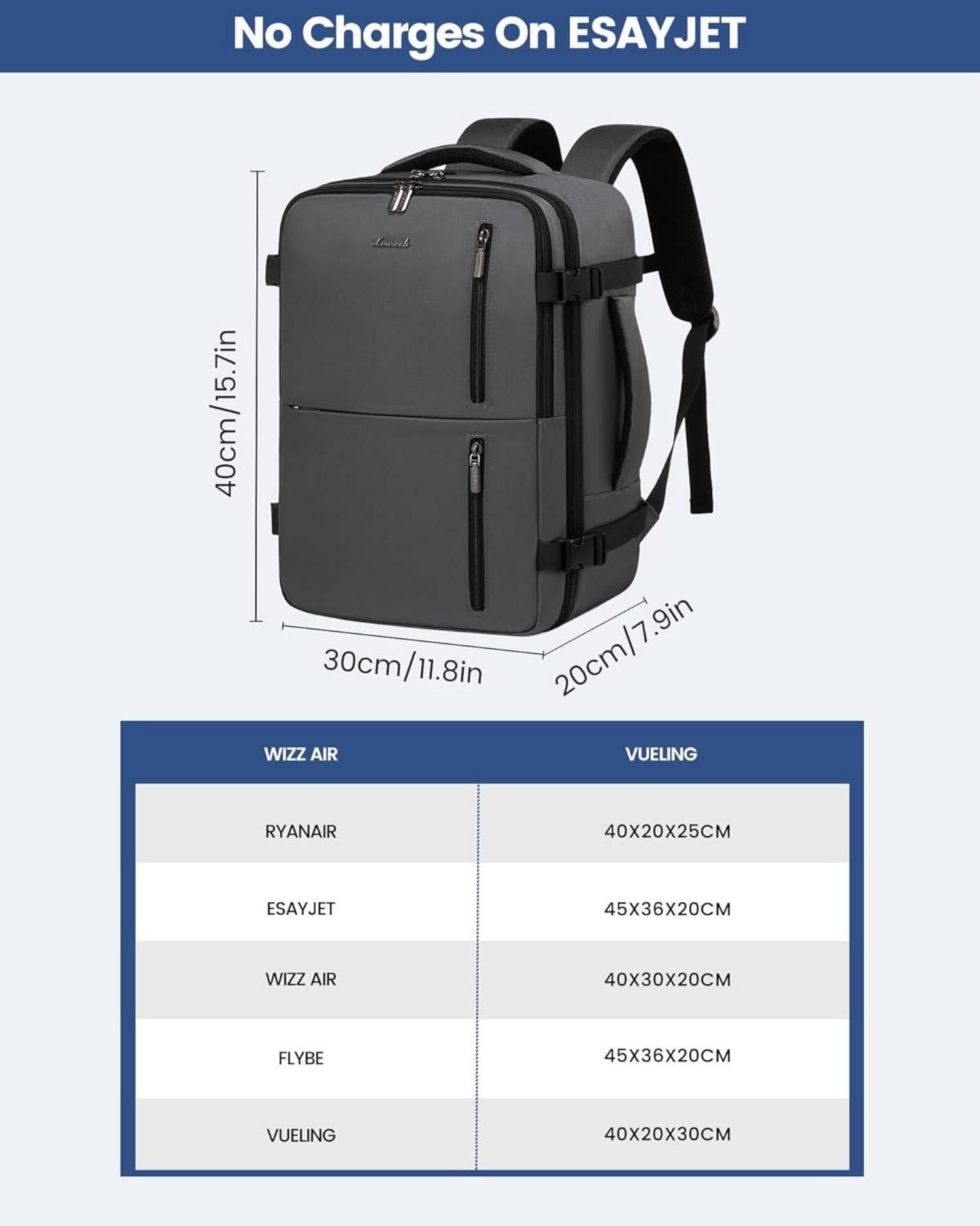 Handgepäck Rucksack 40x30x20 Reiserucksack Flugzeug Damen Herren 14 Zoll Laptop