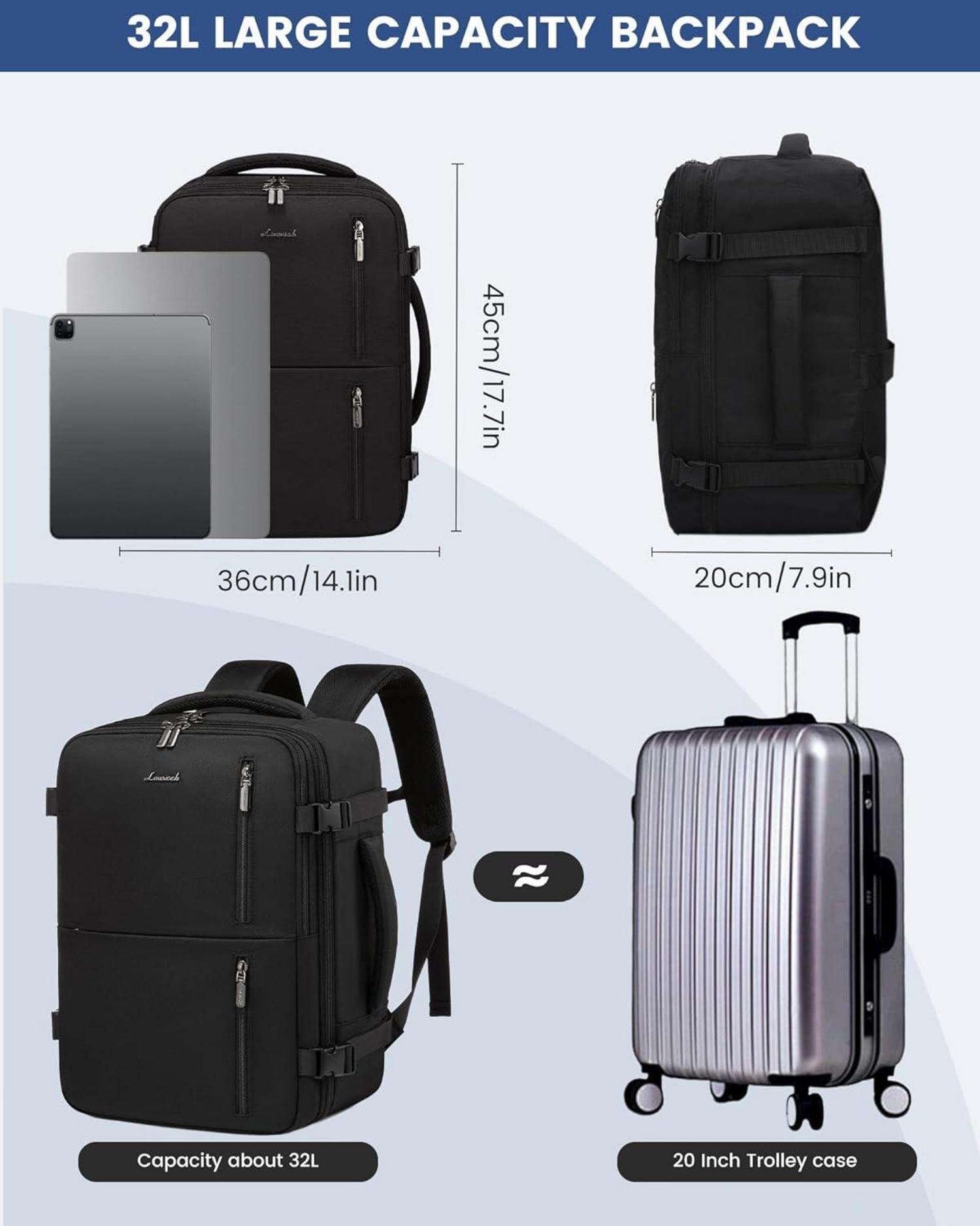 Handgepäck Rucksack Reiserucksack USB Laptop 32l Schwarz