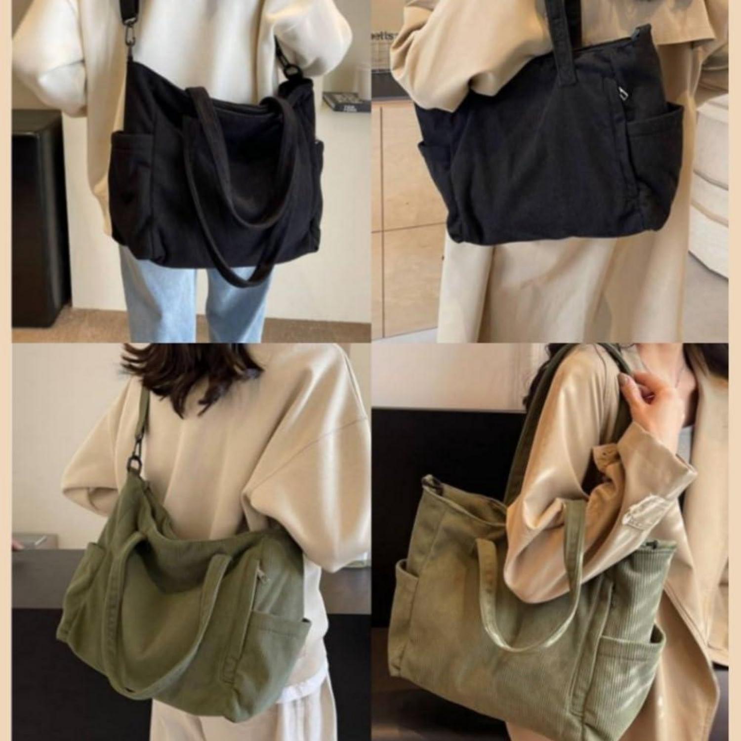 Damen Kord Groß Handtasche Cord Tote Umhängetasche Shopper ReißVerschluss
