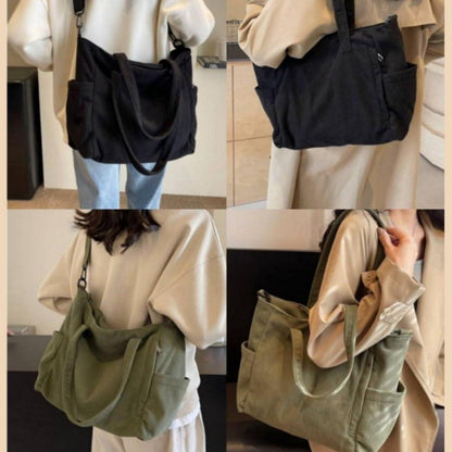 Damen Kord Groß Handtasche Cord Tote Umhängetasche Shopper ReißVerschluss