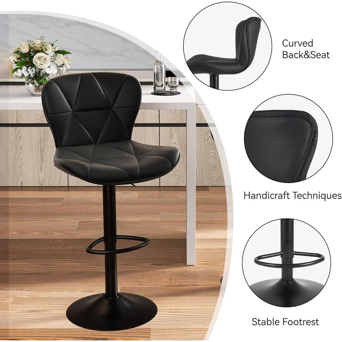 Barhocker 4er Set Höhenverstellbar mit Rückenlehne Schwarz