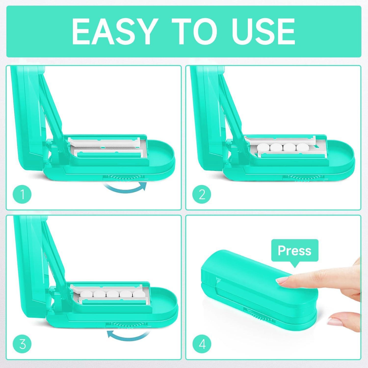 Tablettenteiler für kleine Tabletten mit Pinsel und Pinzette, grün