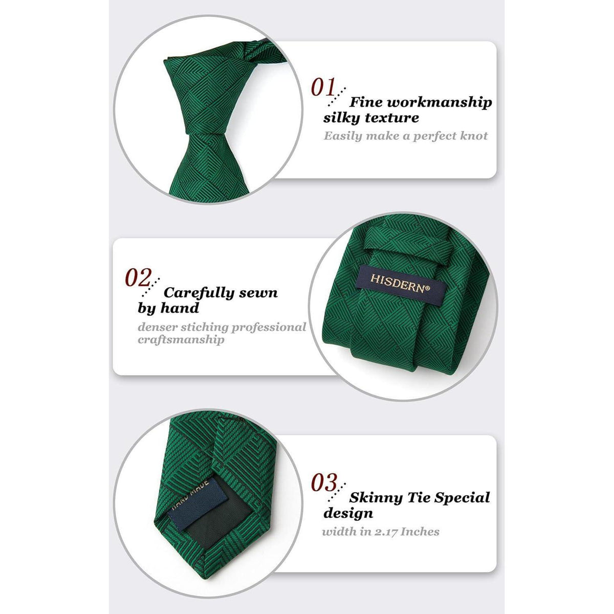Krawatten-Set Herren mit Einstecktuch, kariert, grün