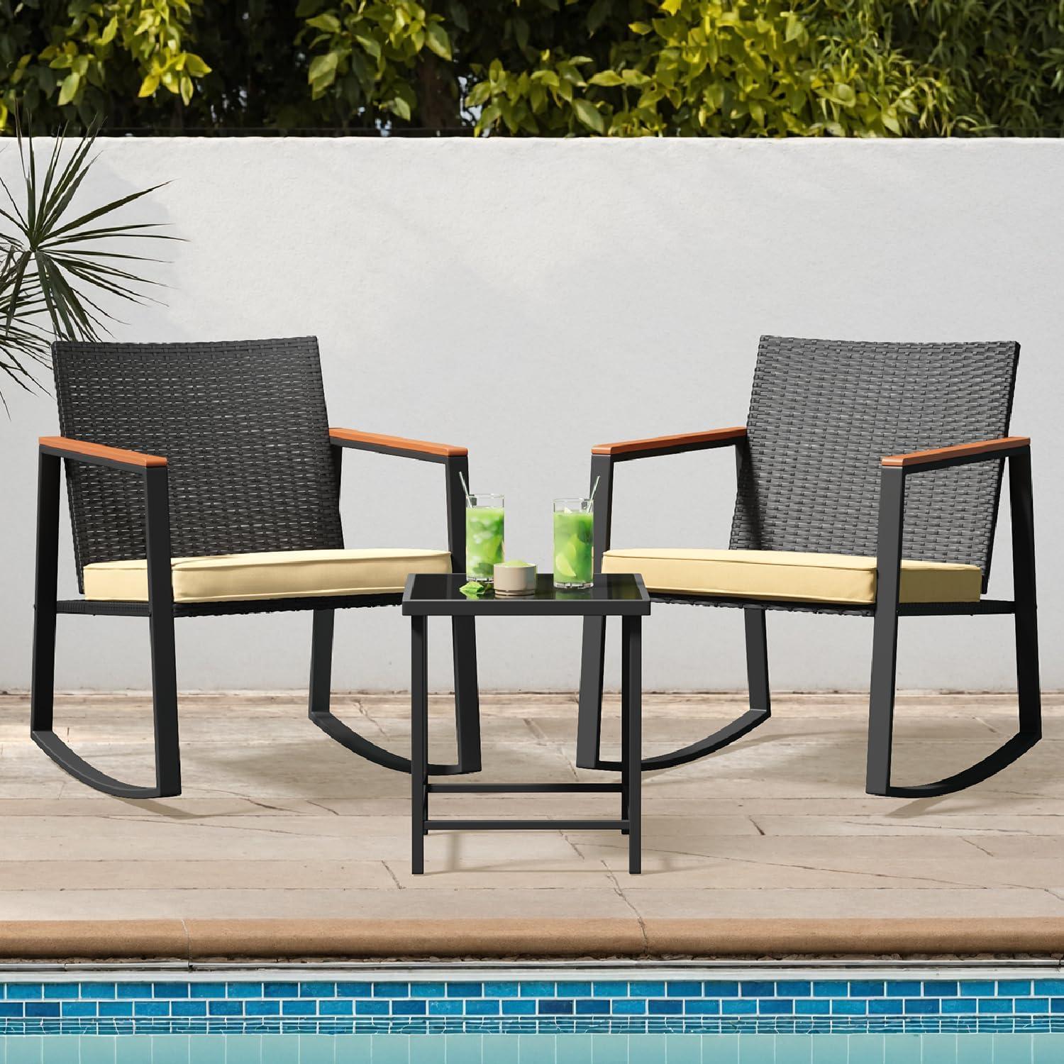 3-teiliges Rattan Gartenmöbel-Set für Balkon und Terrasse