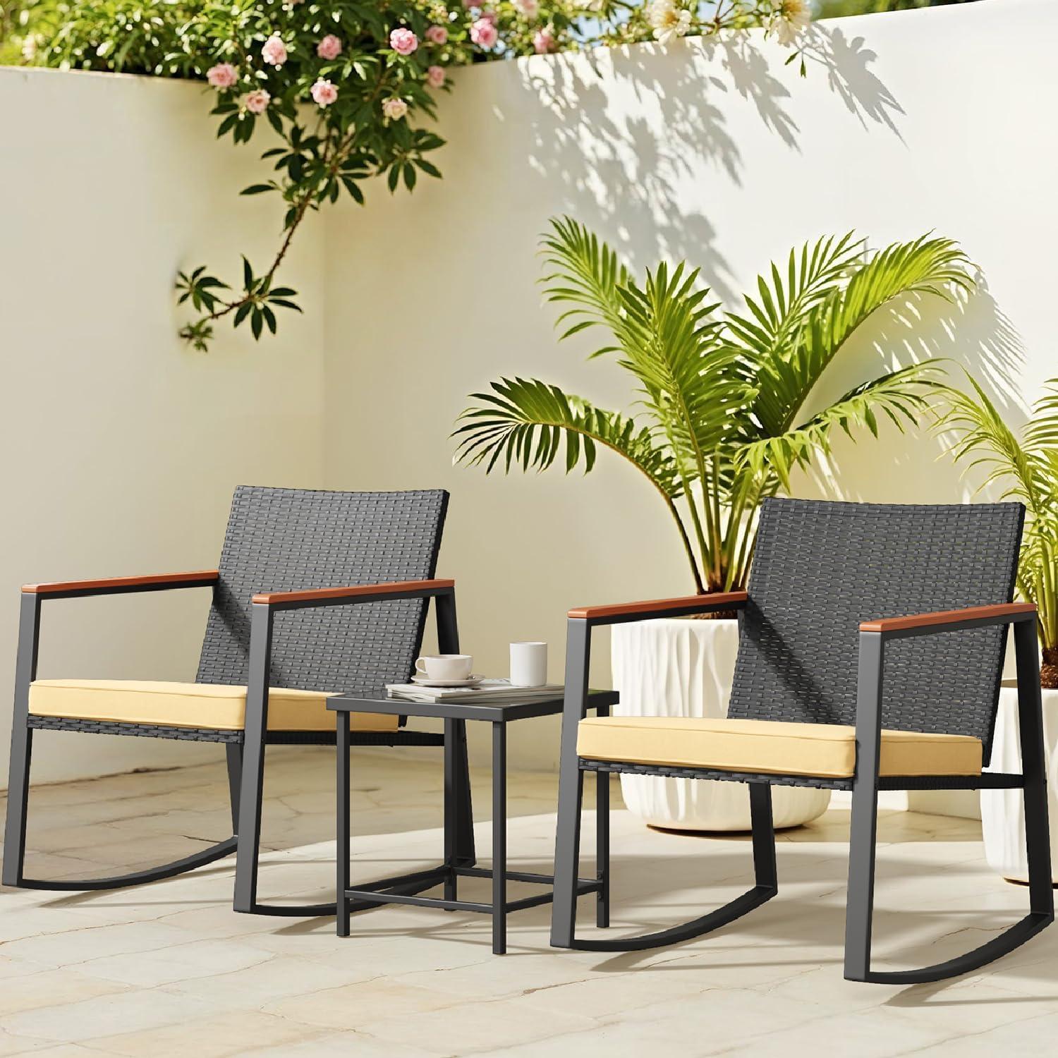 Bealife 3-teiliges Rattan Gartenmöbel-Set für Balkon