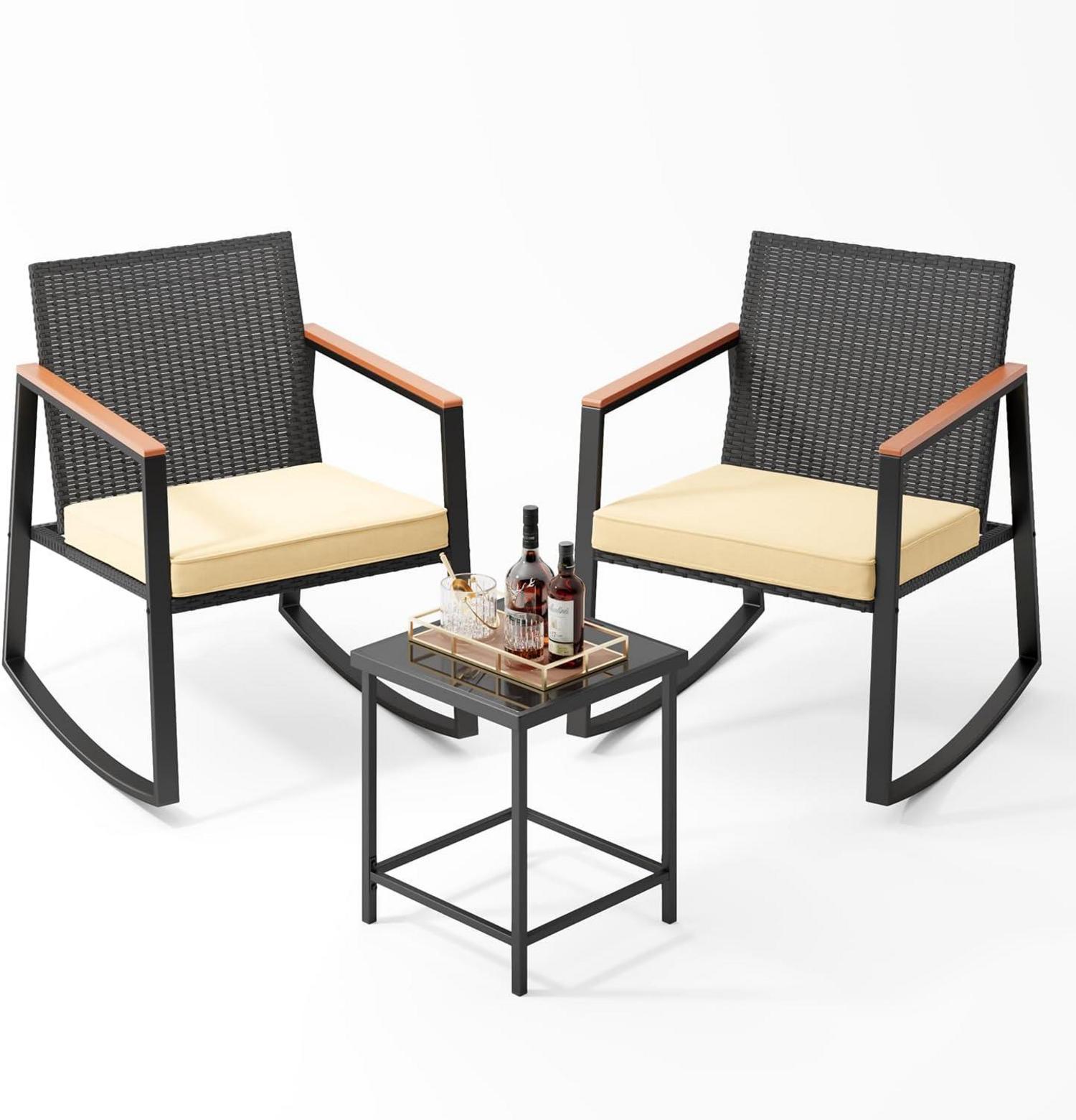 3-teiliges Rattan Gartenmöbel-Set für Balkon und Terrasse