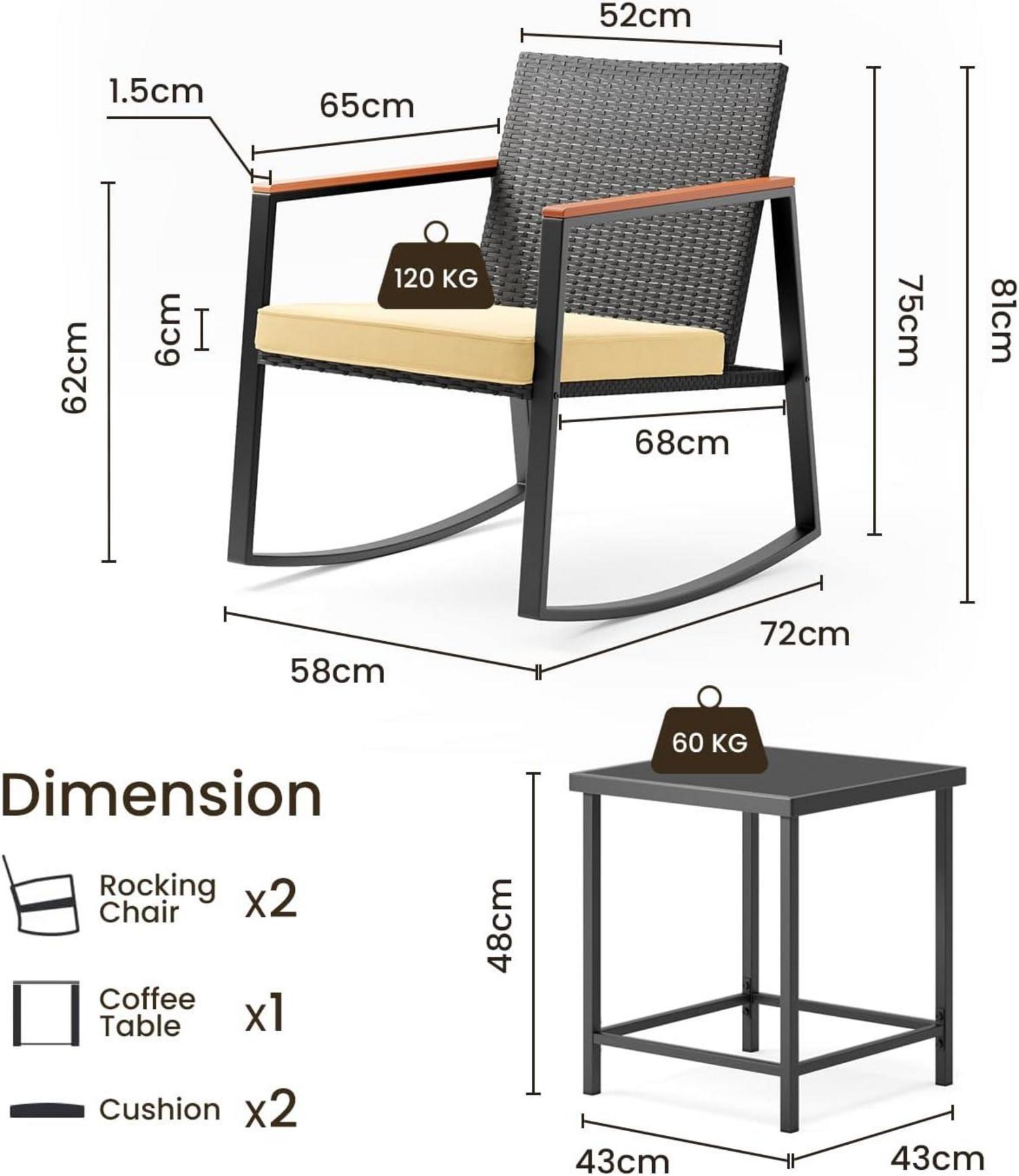 Bealife 3-teiliges Gartenmöbel-Set Rattan Außenbereich Terrasse Beige