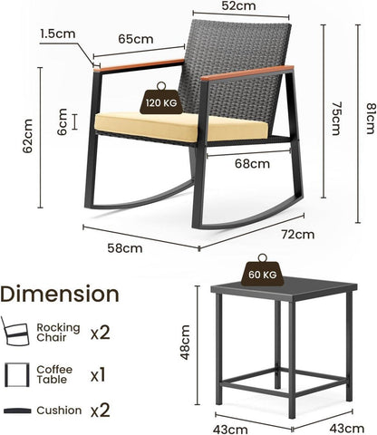 Bealife 3-teiliges Gartenmöbel-Set Rattan Außenbereich Terrasse Beige