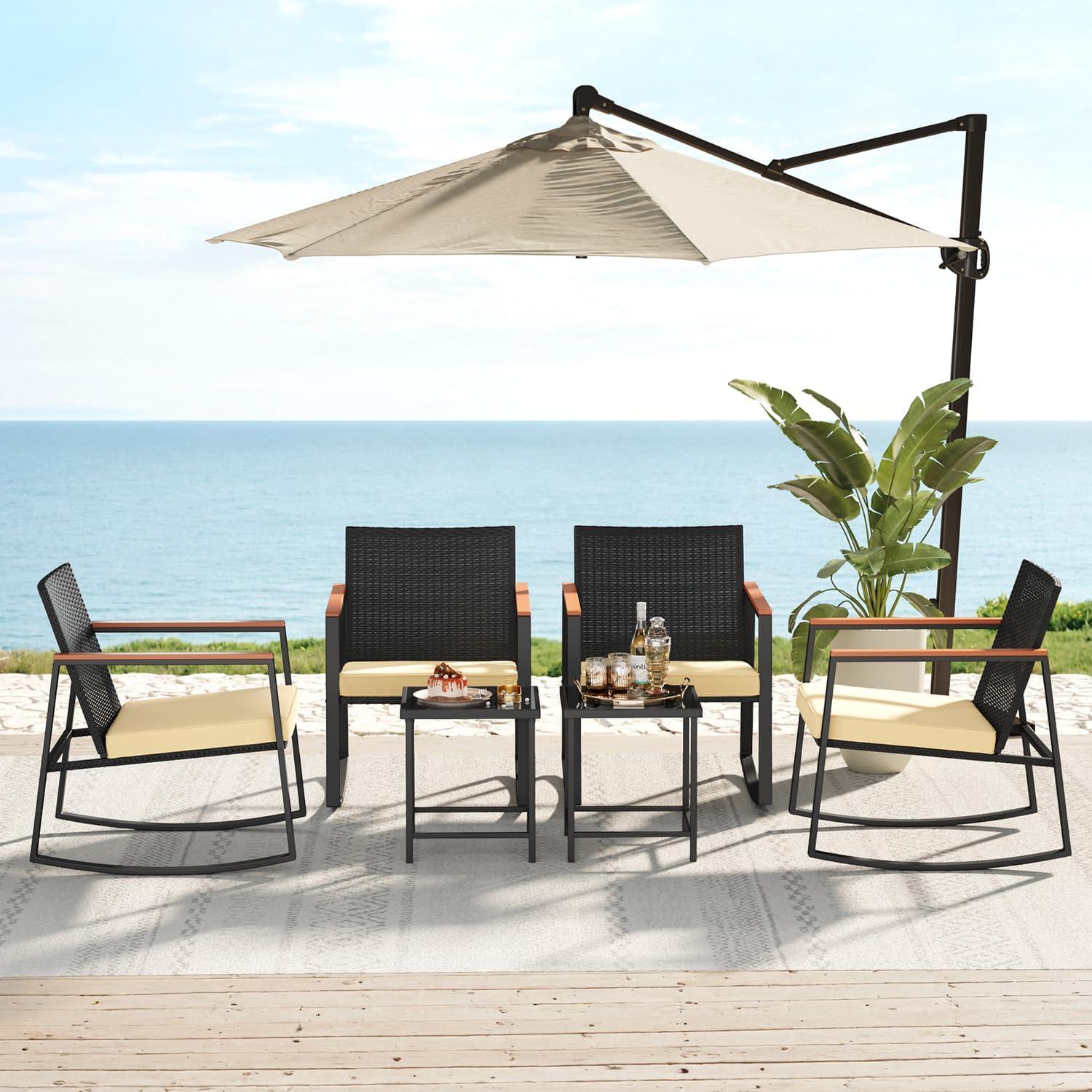 Bealife 3-teiliges Rattan Balkonmöbel-Set Terrasse Außenbereich