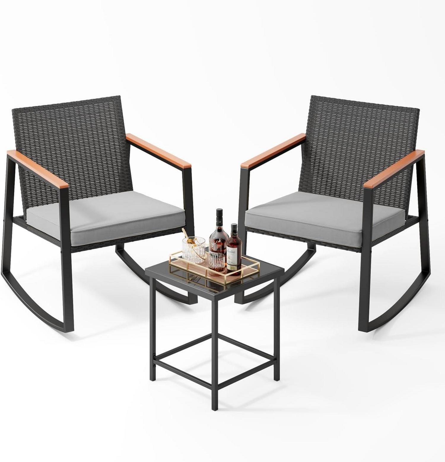 3-teiliges Rattan Gartenmöbel-Set für den Außenbereich Grau