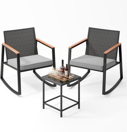 3-teiliges Rattan Gartenmöbel-Set für den Außenbereich Grau