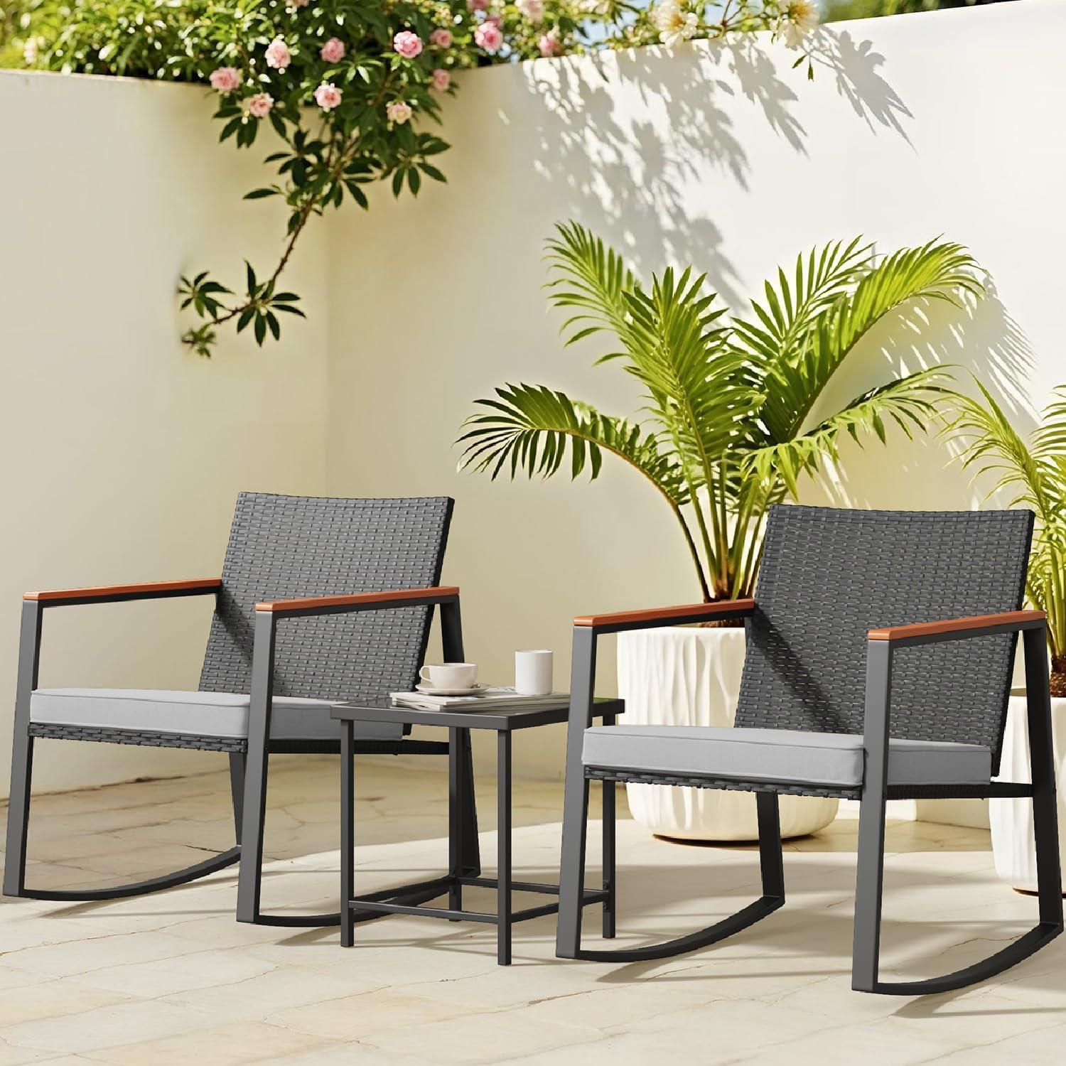 3-teiliges Rattan Gartenmöbel-Set für Balkon und Terrasse
