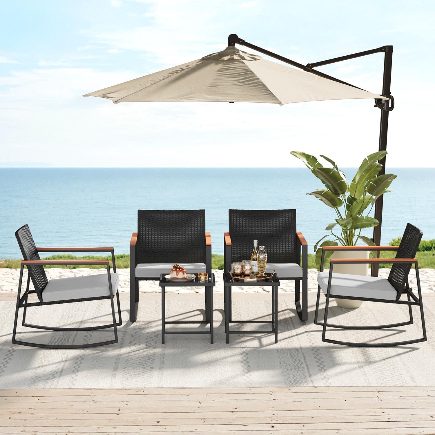 3tlg. Rattan Gartenmöbel-Set für Balkon & Terrasse, grau