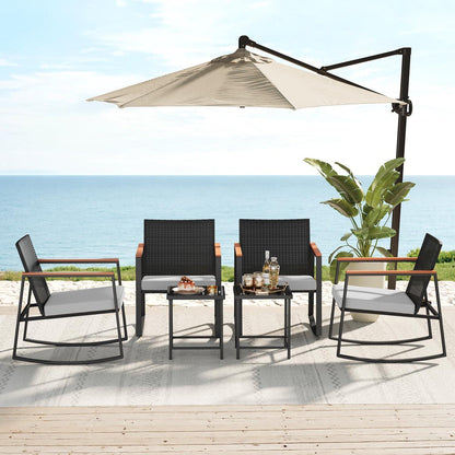 3tlg. Rattan Gartenmöbel-Set für Balkon & Terrasse, grau
