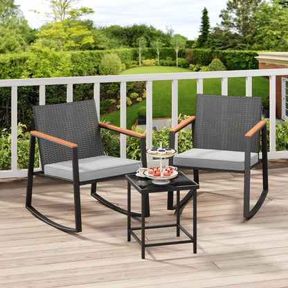 3-teiliges Rattan-Gartenmöbel-Set für Balkon und Terrasse, grau