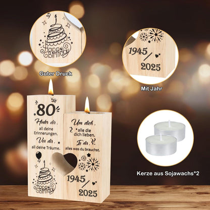 Geburtstag Deko 80 Frau Mann Holzkerzenständer Herzform