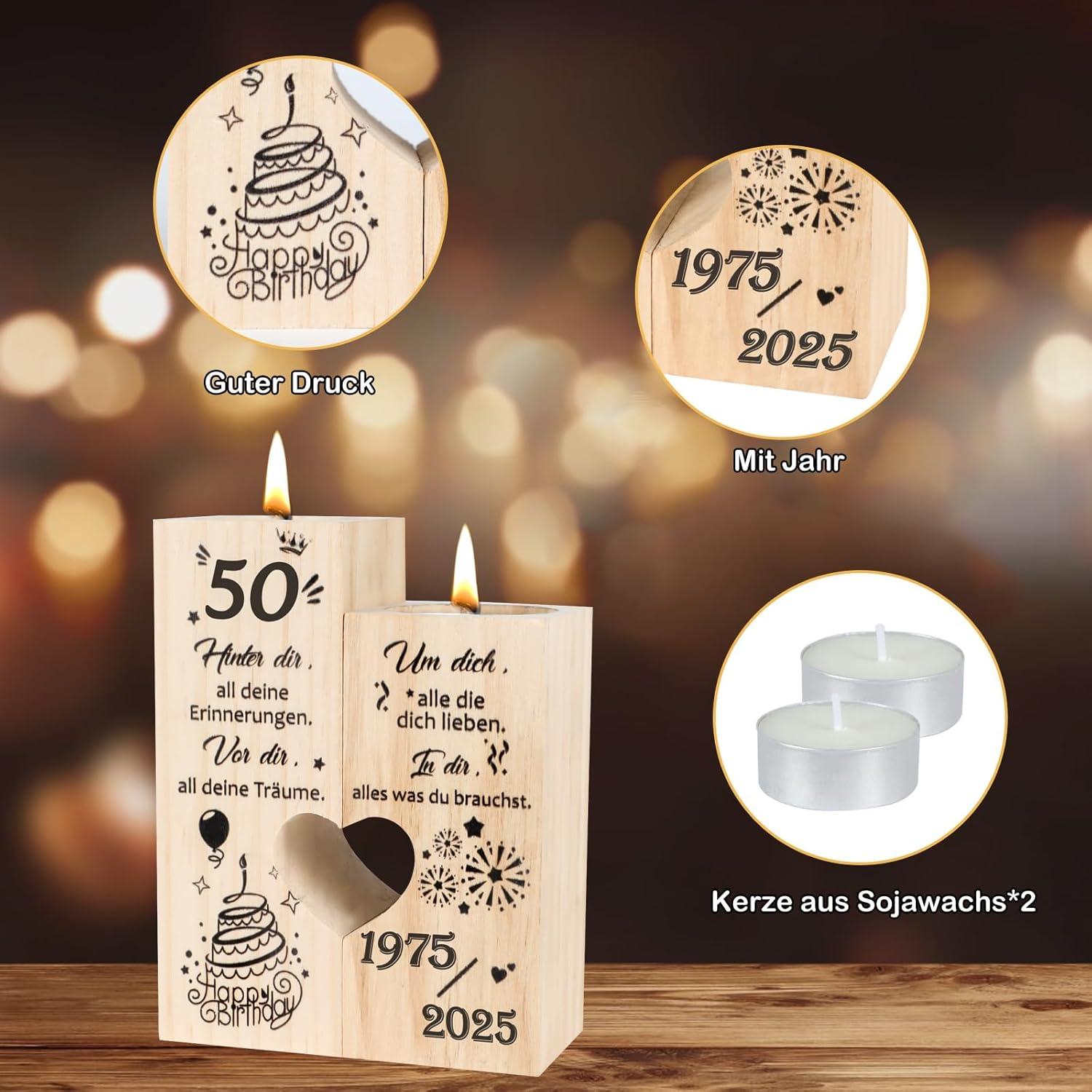 Seutgjie Holz Kerzenständer Personalisiert 50. Geburtstag