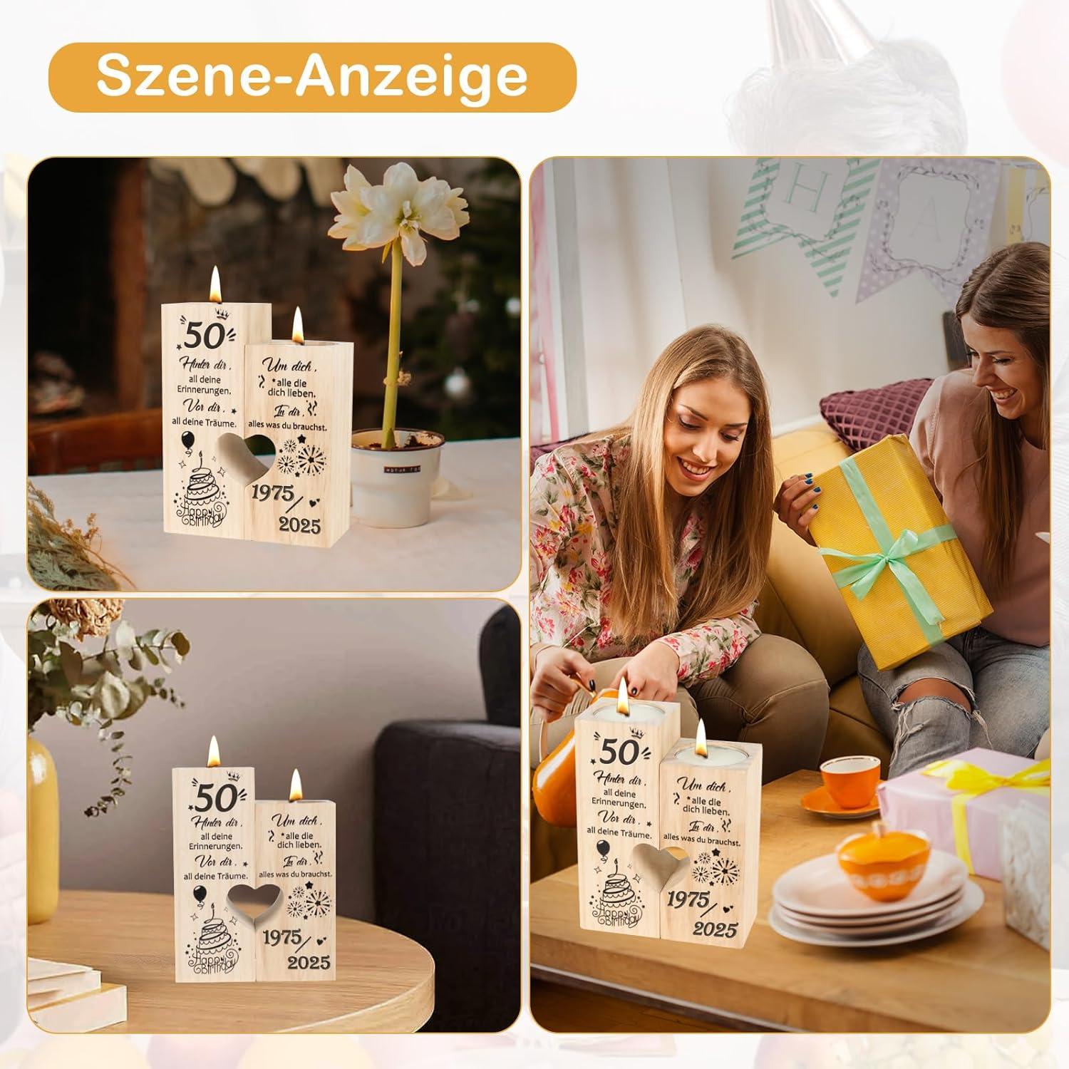 Personalisierter Holz Kerzenständer 50. Geburtstag Deko Mama Geschenk