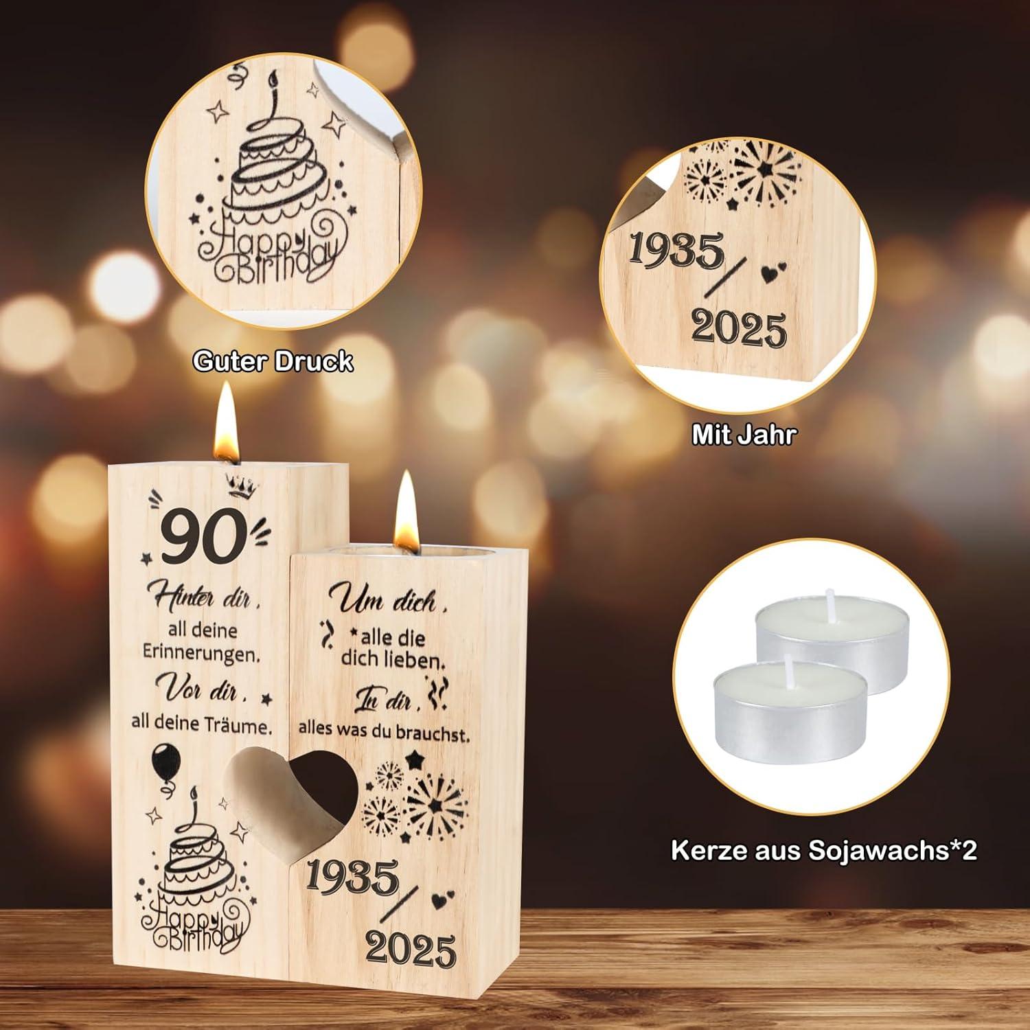 Kerzenhalter Holz Herzform 90. Geburtstag Deko