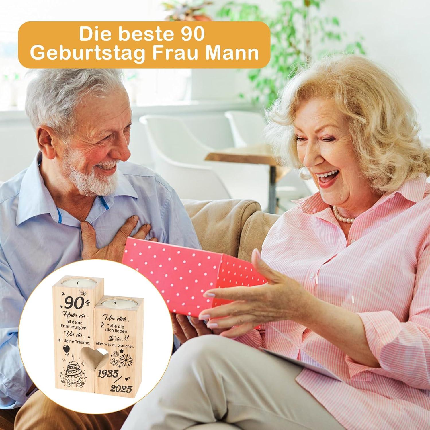 Holz Kerzenständer Personalisiert 90.Geburtstag Geschenk Frau Mann 1935-2025