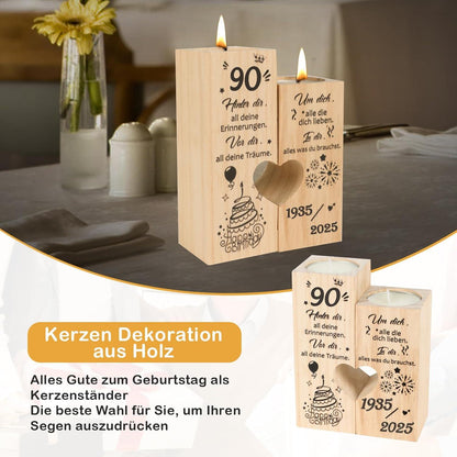 Dekoration 90 Geburtstag Kerzenständer Holz Personalisiert 1935-2025
