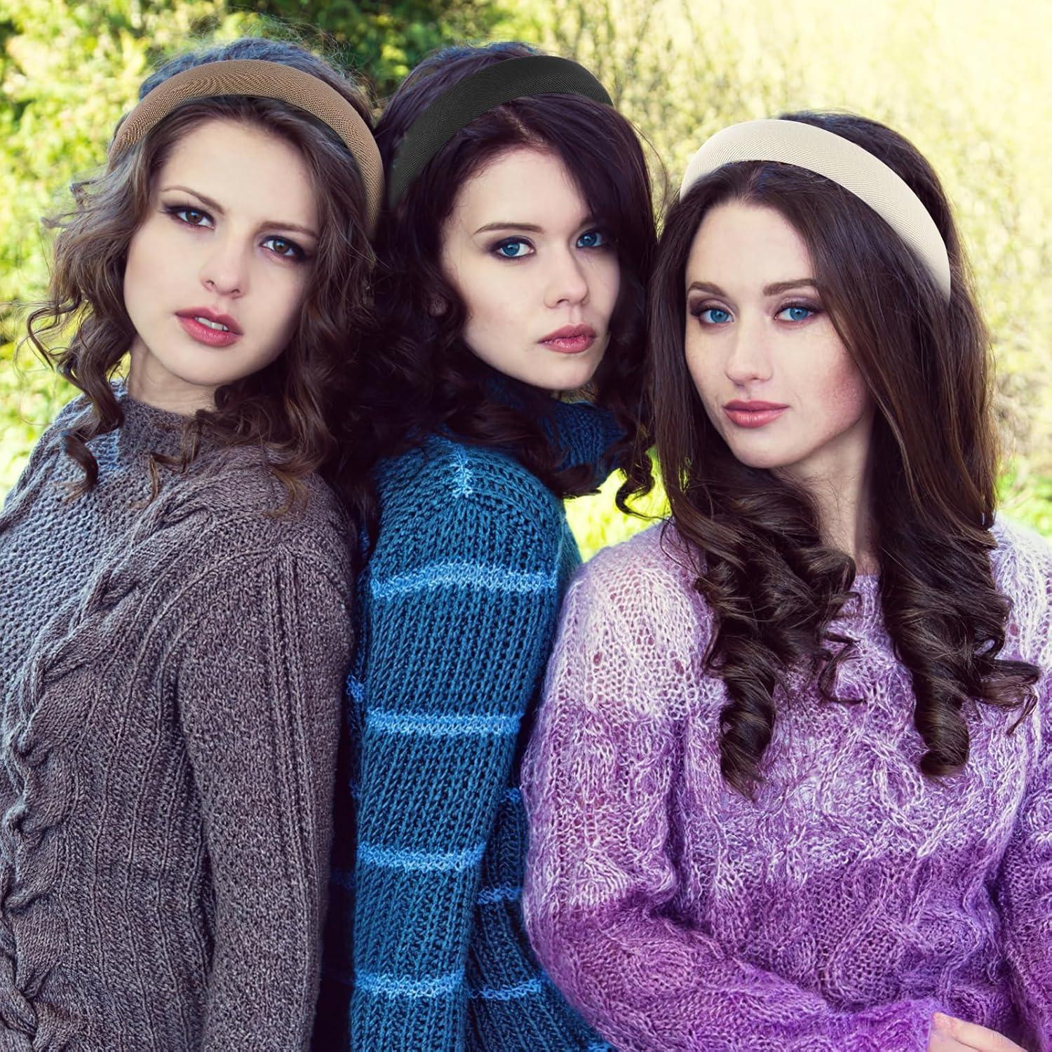 3er Pack Stirnbänder Damen Vintage Haarreifen Rutschfest - Breite Haarbänder Mädchen Haarschmuck - Creme Schwarz Hellbraun