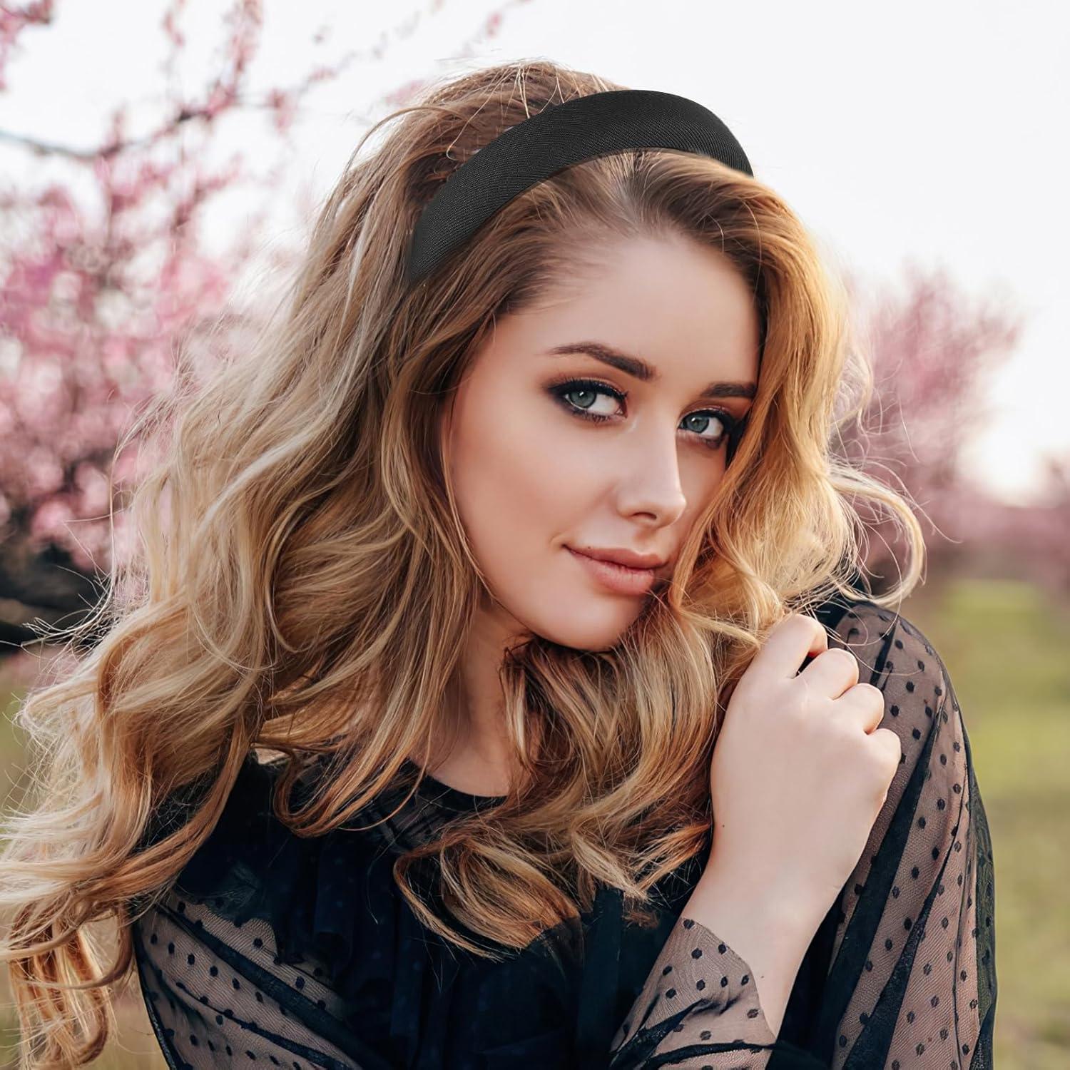 3er Pack Stirnbänder Damen Vintage Haarreifen Rutschfest - Breite Haarbänder Mädchen Haarschmuck - Creme Schwarz Hellbraun