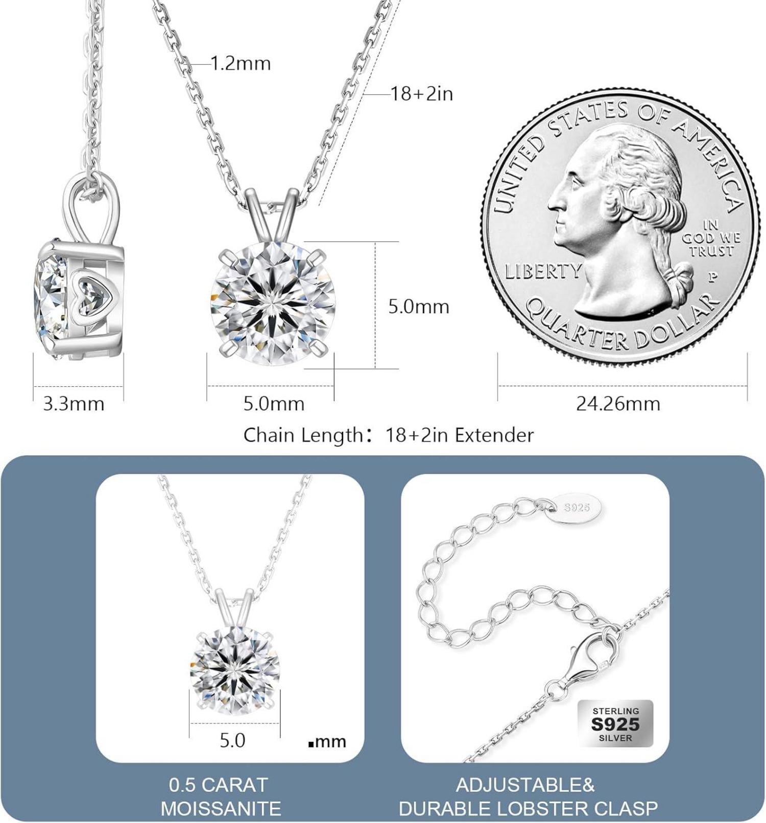 Moissanit Anhänger Kette in 925 Sterling Silber, 0.5 Karat, Damen Halskette