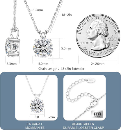 Moissanit Anhänger Kette in 925 Sterling Silber, 0.5 Karat, Damen Halskette