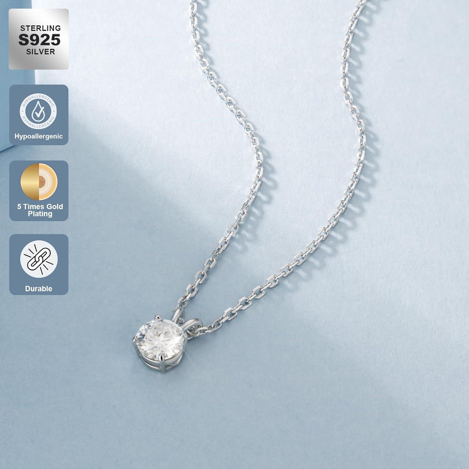 KRKC&CO Moissanite Anhänger Kette 925 Silber 0.5 ct D VVS1 4-Krappen