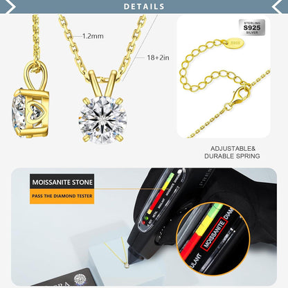 Damen Moissanite Solitär Anhänger Kette 1 Karat VVS1 D Gold 925 Silber