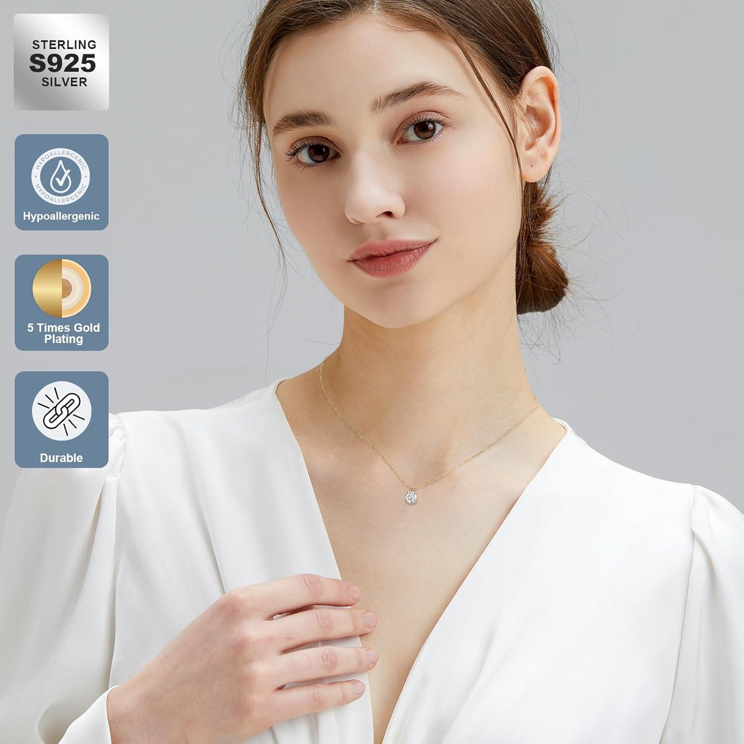 KRKC&CO Moissanit Anhänger Kette 925 Silber 2 Karat VVS1 D Farbe Solitär Halo Halskette