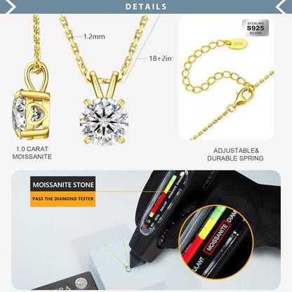 Moissanit Anhänger Kette Silber 925 2 Karat D VVS1 Solitär Halo Halskette