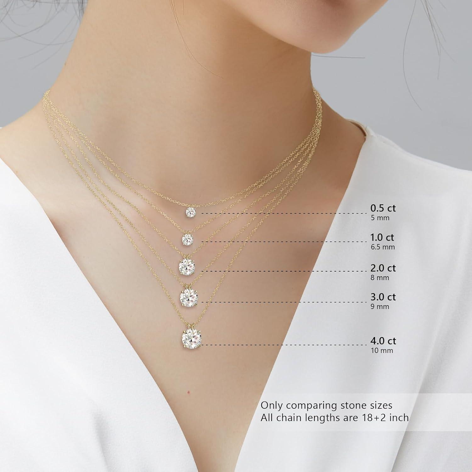 Damen Moissanit Anhänger Kette 925 Silber 3 Karat Halo Diamant