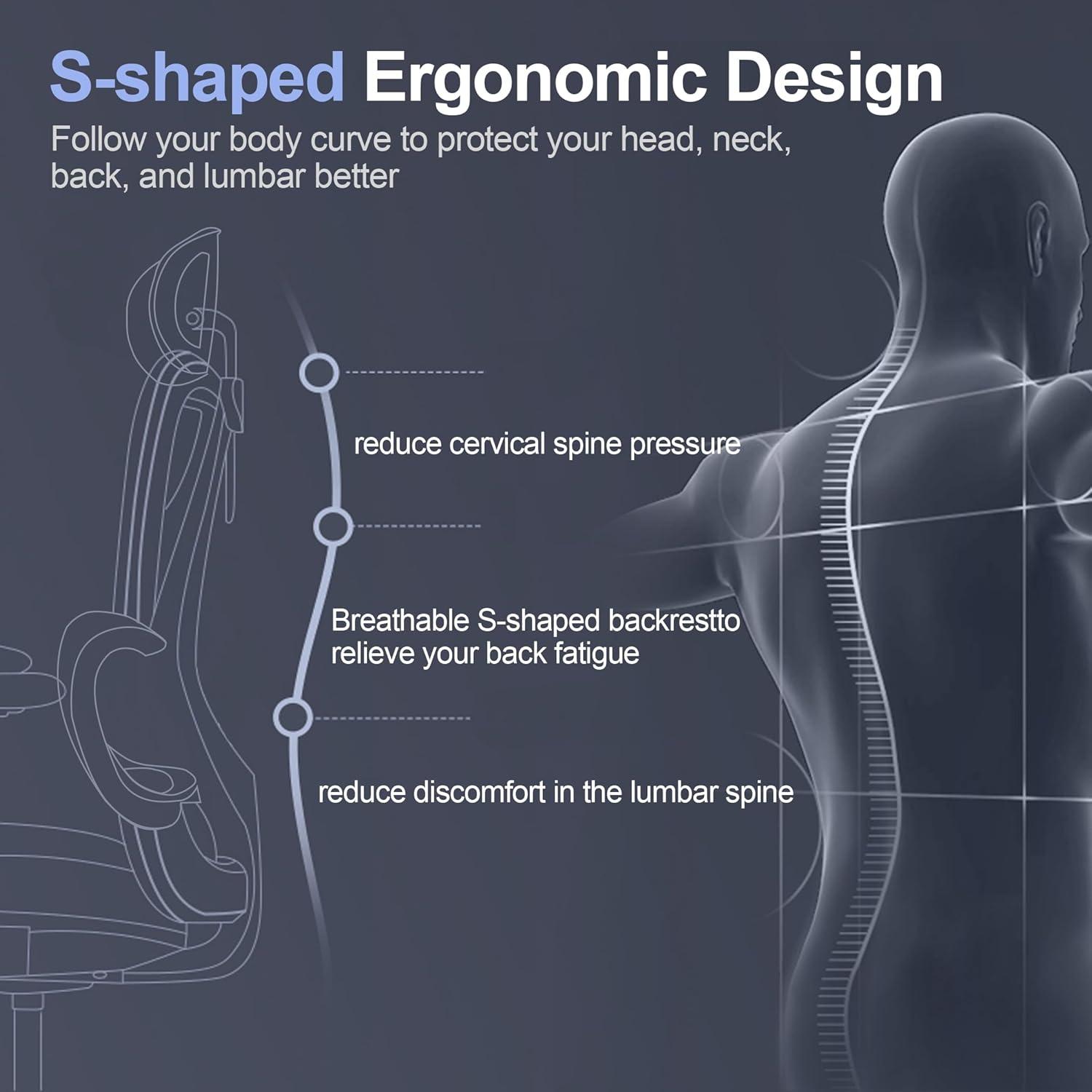 Bürostuhl Ergonomisch Lendenwirbelstütze 3D-Armlehnen Wippfunktion 200KG
