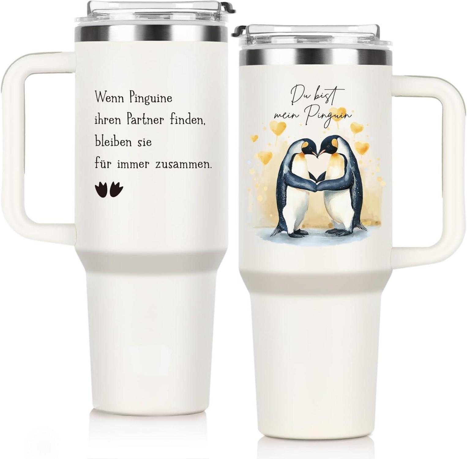 Pinguin Thermobecher 40 oz mit Strohhalmloch, Partner Geschenk