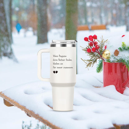 Pinguin Thermobecher 40 oz mit Strohhalmloch, Partner Geschenk