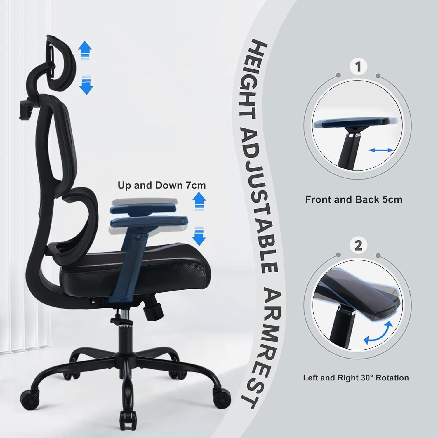 Ergonomischer Bürostuhl mit Lendenwirbelstütze und 3D-Armlehnen - 200KG