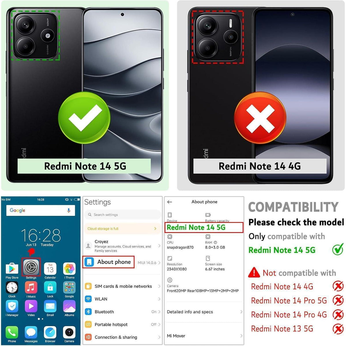 Klapphülle für Xiaomi Redmi Note 14 5G mit Kartenfächern & Standfunktion, Braun in Lederoptik