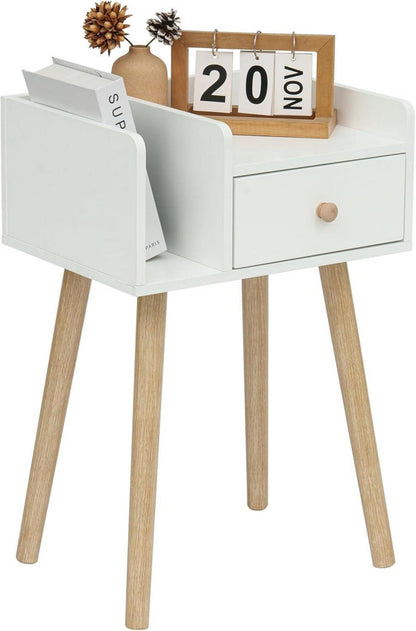 Weißer Nachttisch mit Schublade und offenem Regal 40x30x59 cm MDF