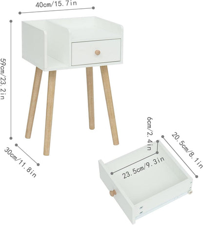 Weißer Nachttisch mit Schublade und offenem Regal 40x30x59 cm MDF