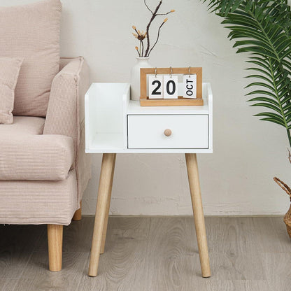 Weißer Nachttisch mit Schublade und offenem Regal 40x30x59 cm MDF