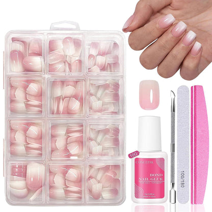 240er Set Französische Falsche Nägel Rosa-Weiß Gradient Design