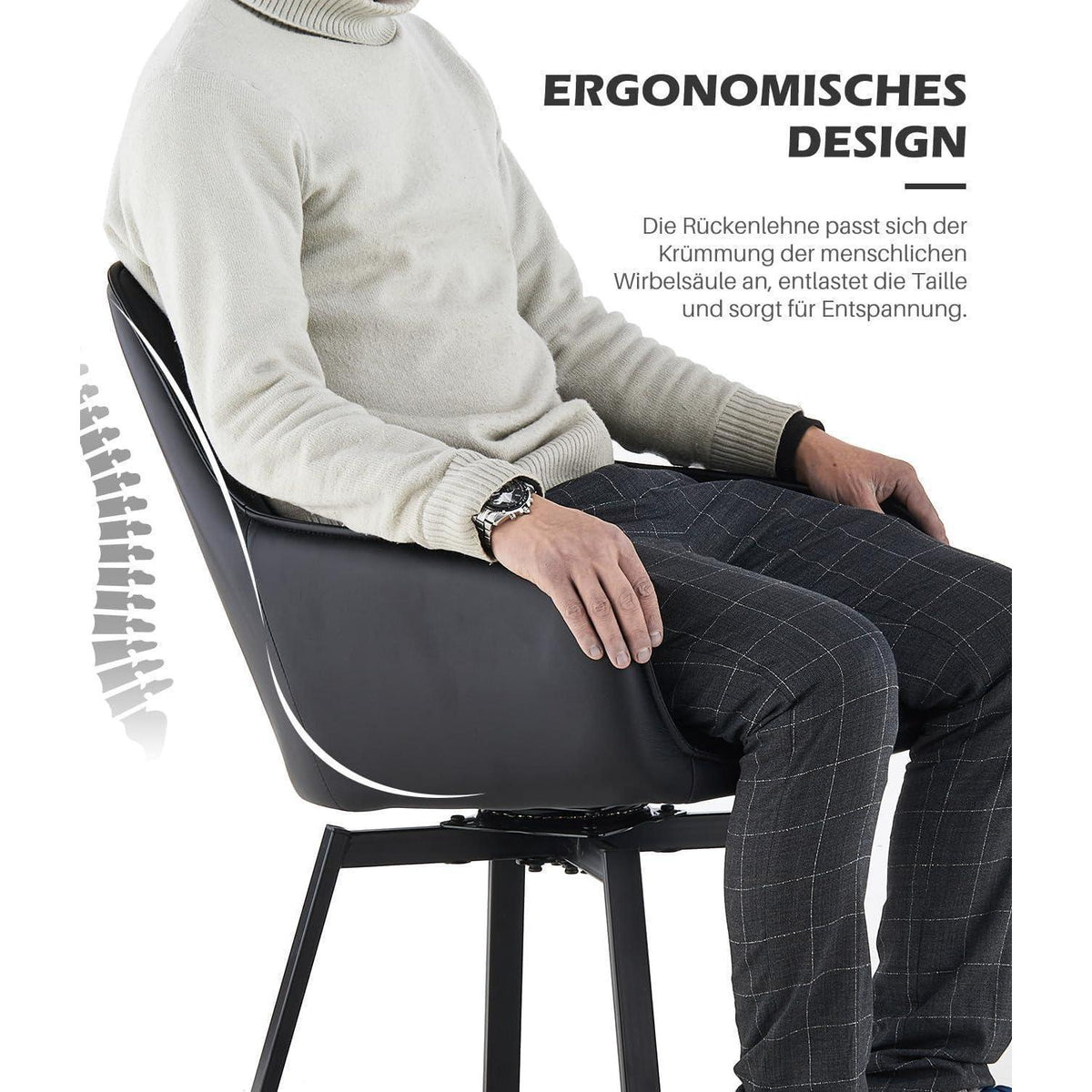 Drehbare Esszimmerstühle Set 4x Kunstleder mit Armlehnen Schwarz