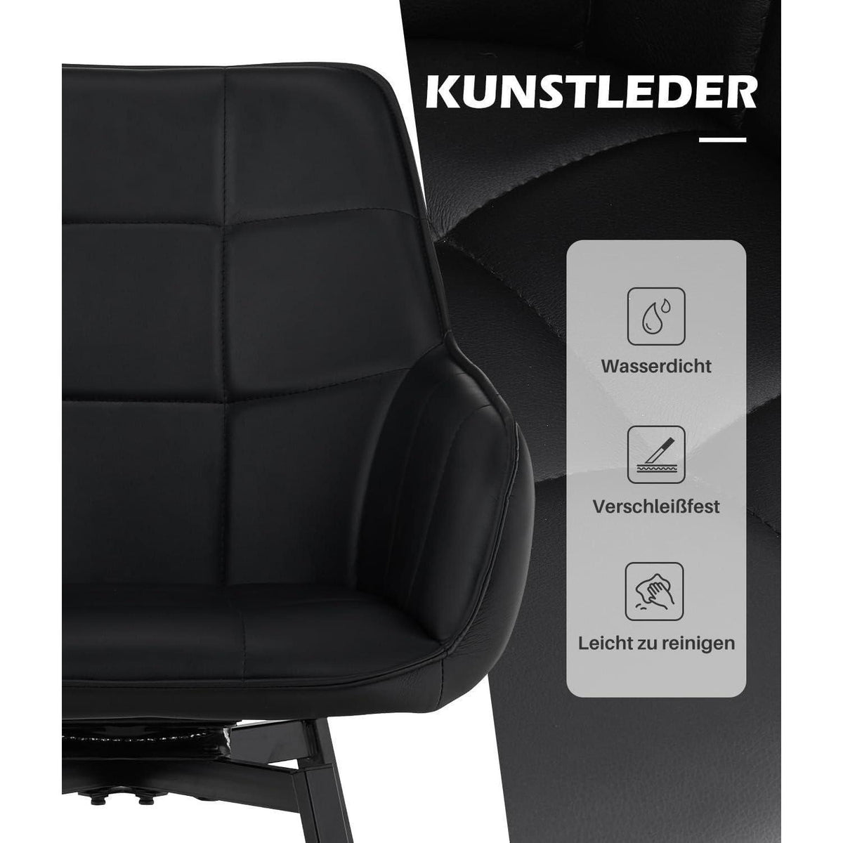 Drehbare Esszimmerstühle Set 4x Kunstleder mit Armlehnen Schwarz