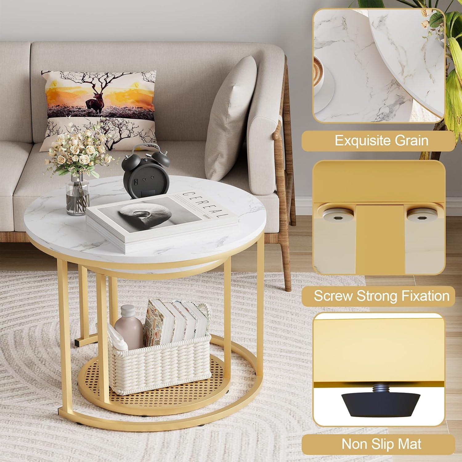 Runde Beistelltische Set 2 Stück Metallrahmen Wohnzimmer Schlafzimmer