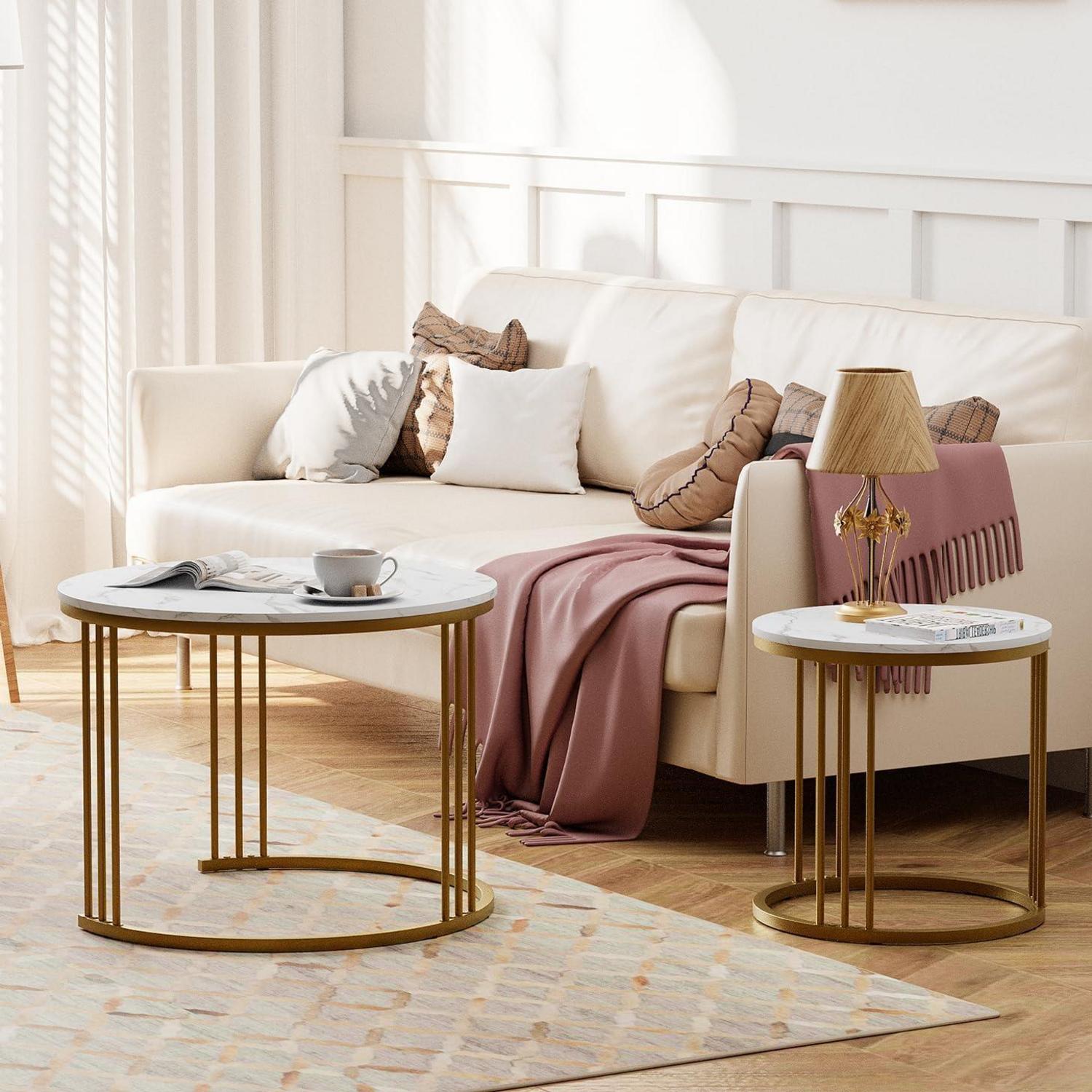 Runde Couchtische 2er-Set Beistelltisch Metallrahmen 60 cm