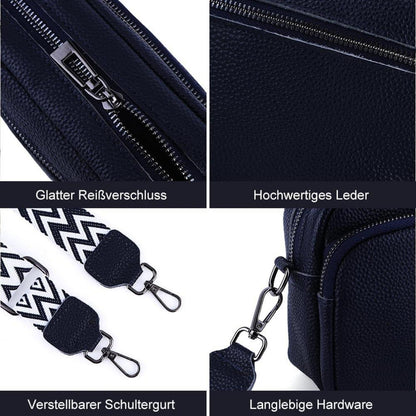 Moderne Damen Umhängetasche Echtes Leder Crossbody Bag mit breitem Schultergurt 3 Fächer